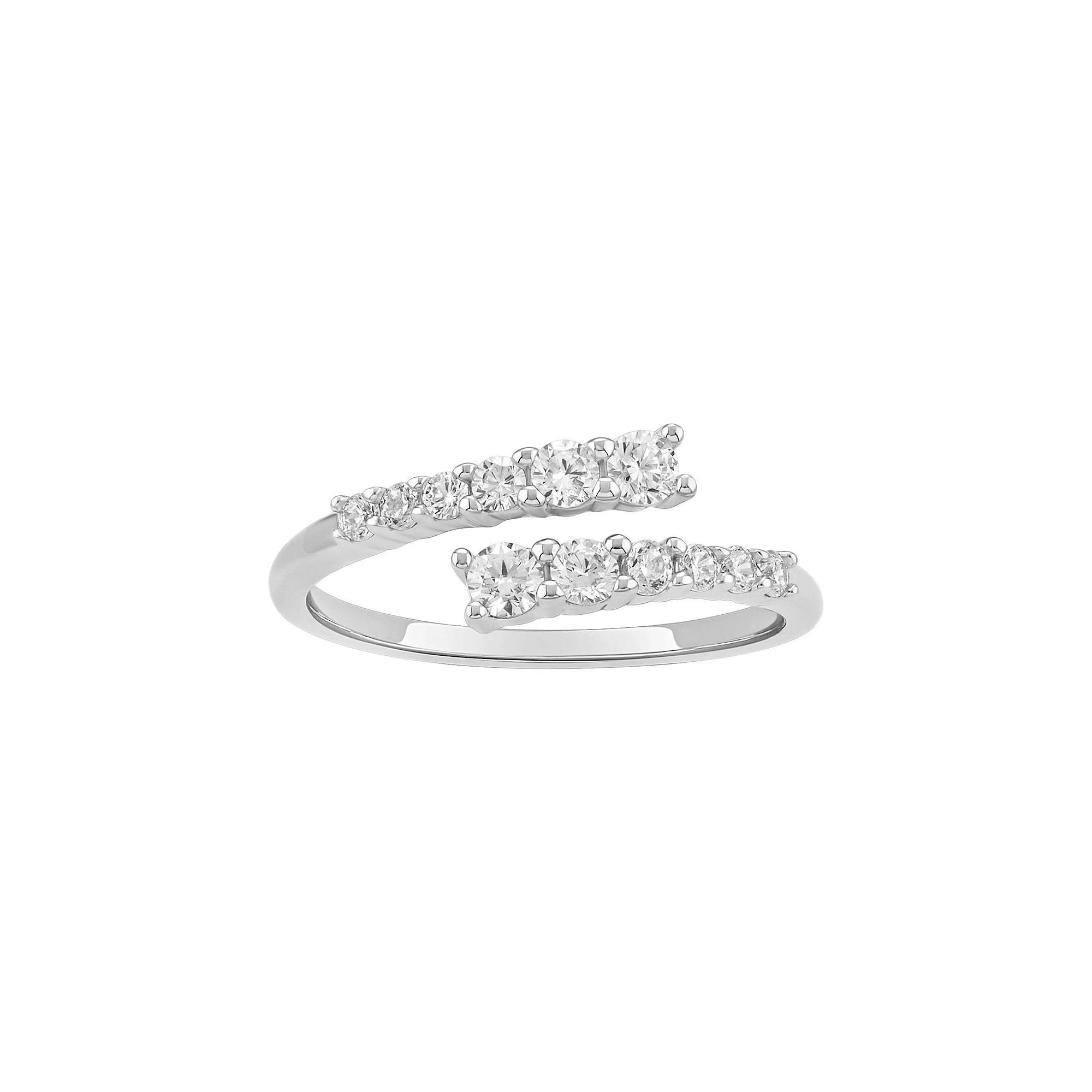 PRIMROSE Sterling Silver Cubic Zirconia Graduated Bypass Ring, Women's, Size: 9, Sterling Silver White Product Image