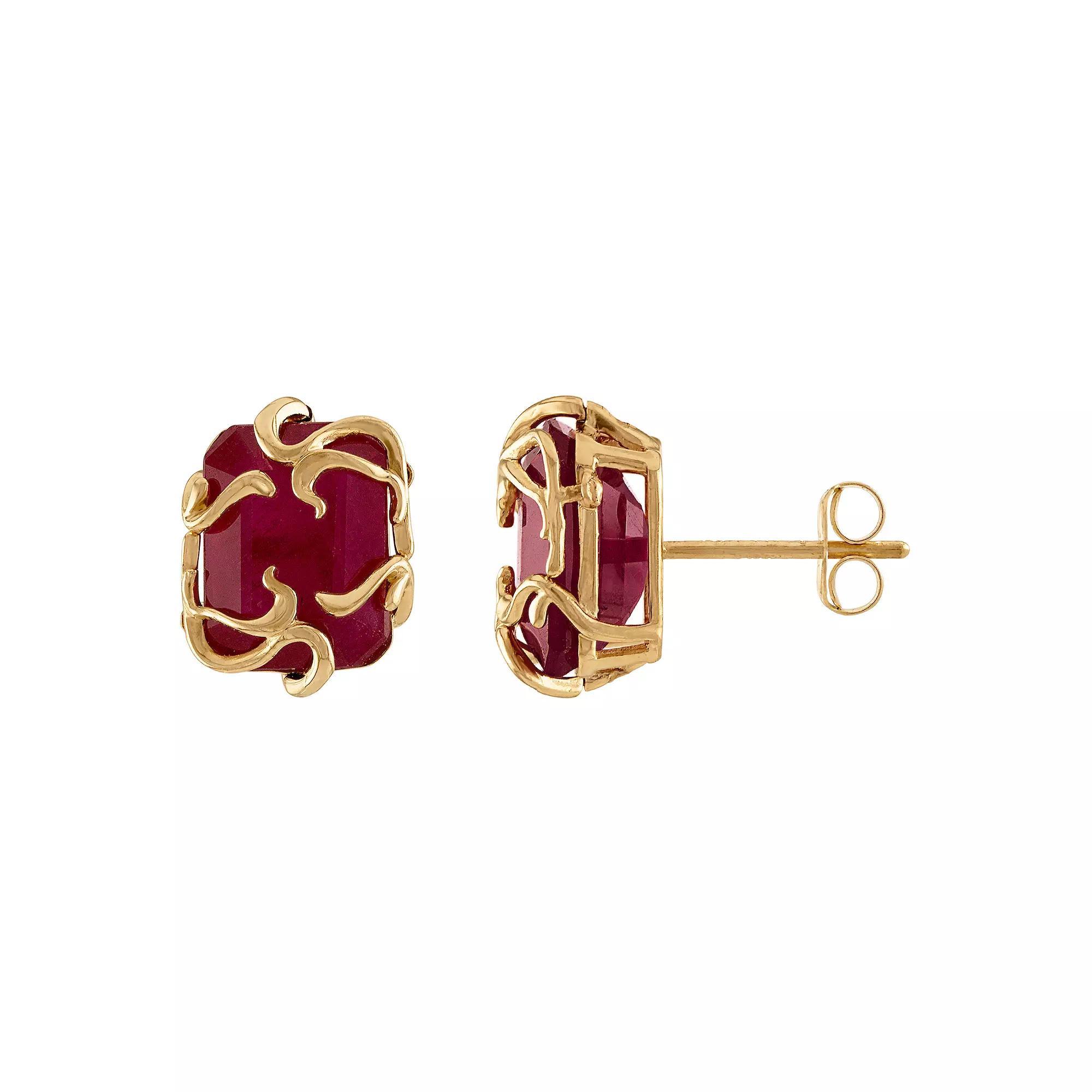 Tiara 10k Gold Ruby Medusa Earrings, Womens Product Image