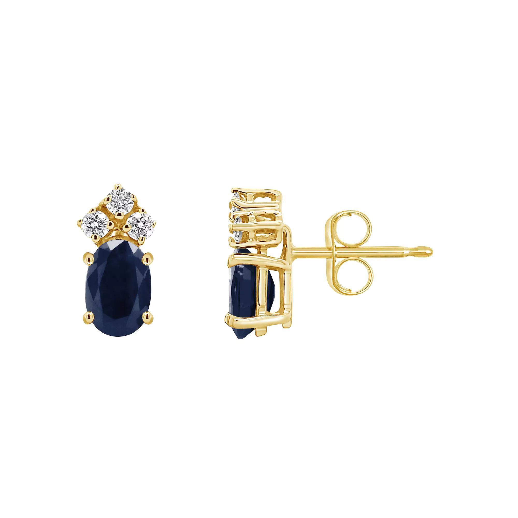 Celebration Gems 14k Gold Oval Emerald & 1/8 Carat T.W. Diamond Stud Earrings, Women's Product Image