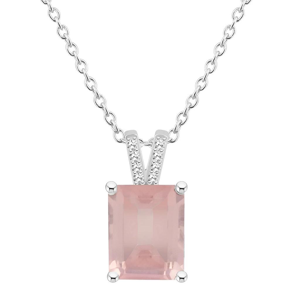 Alyson Layne Sterling Silver 10 mm x 8 mm Emerald Cut Gemstone & Diamond Accent Pendant Necklace, Women's, Size: 18", Pink Quartz Product Image