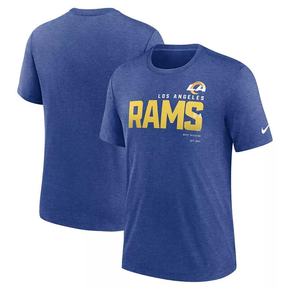 Men's Nike Heather Royal Los Angeles Rams Team Tri-Blend T-Shirt, Size: 3XL, Blue Product Image