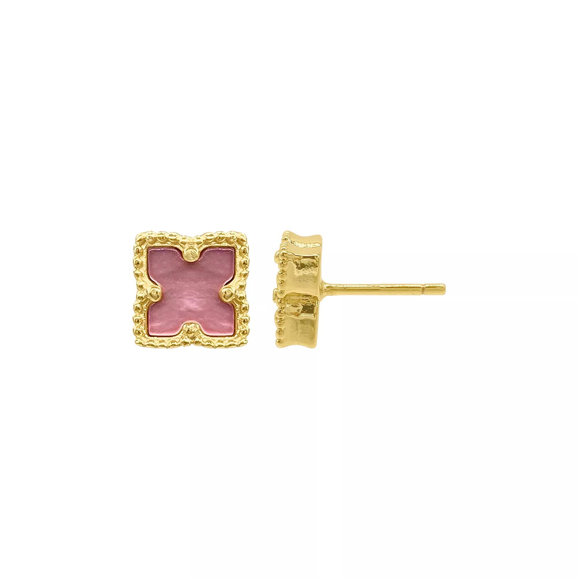 Adornia Brass Flower & Mother of Pearl Stud Earrings, Womens, Pink Product Image
