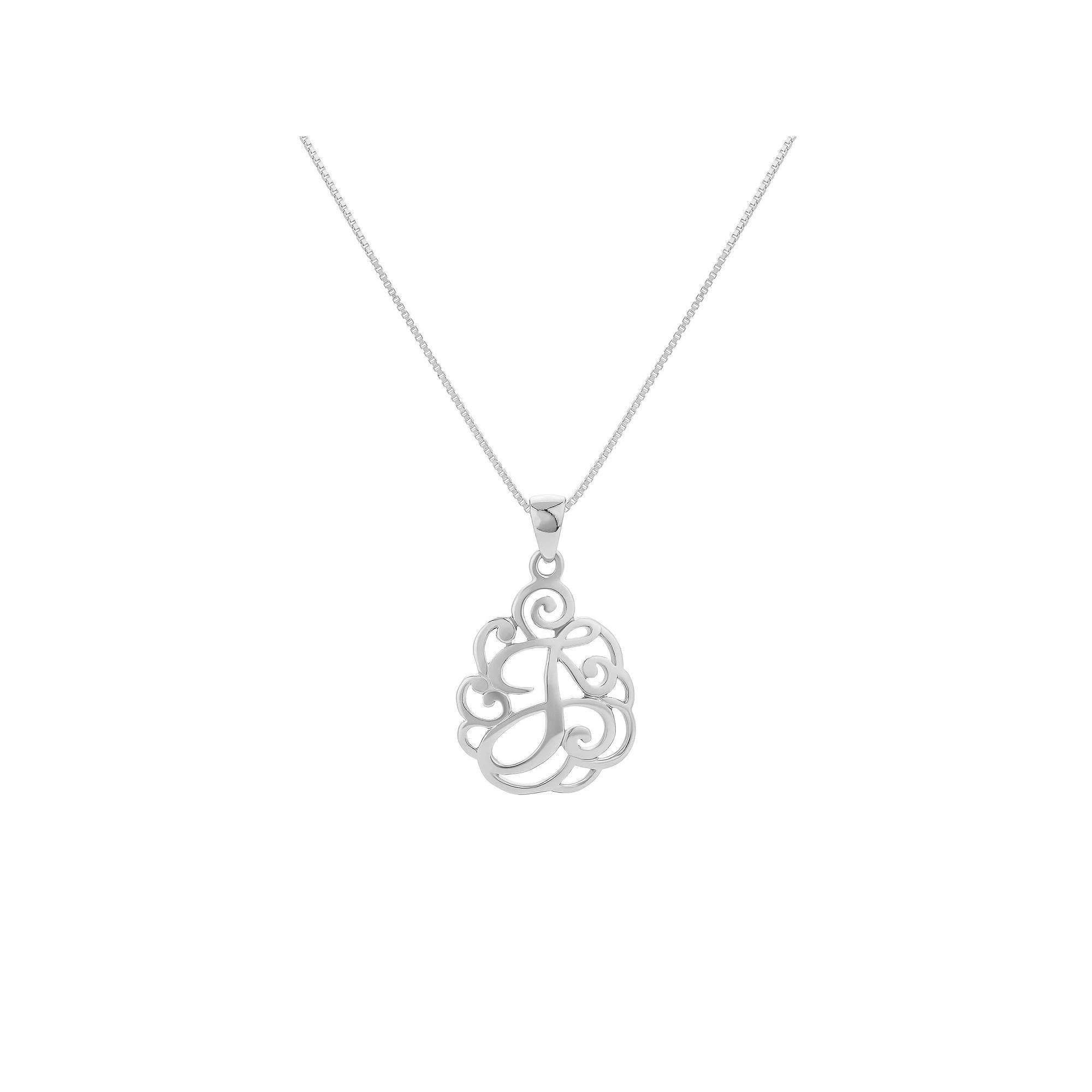 PRIMROSE Sterling Silver Monogram Initial Pendant Necklace, Women's, Size: 18", Silver Tone F Product Image