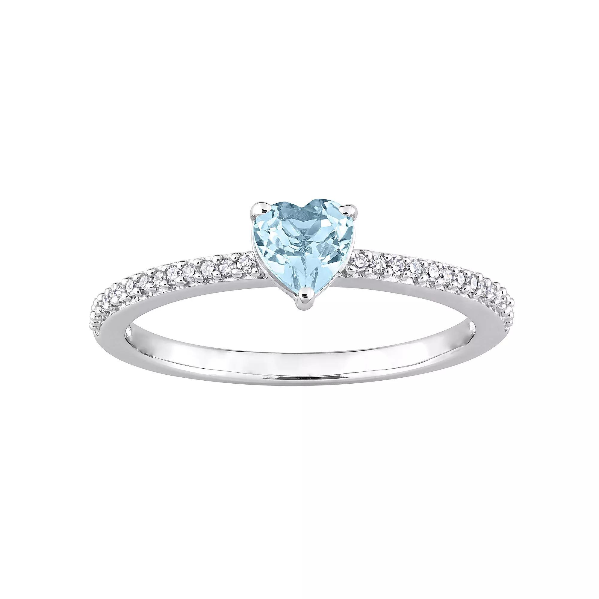 Stella Grace 10k White Gold Blue Topaz & Diamond Accent Heart Promise Ring, Womens Product Image