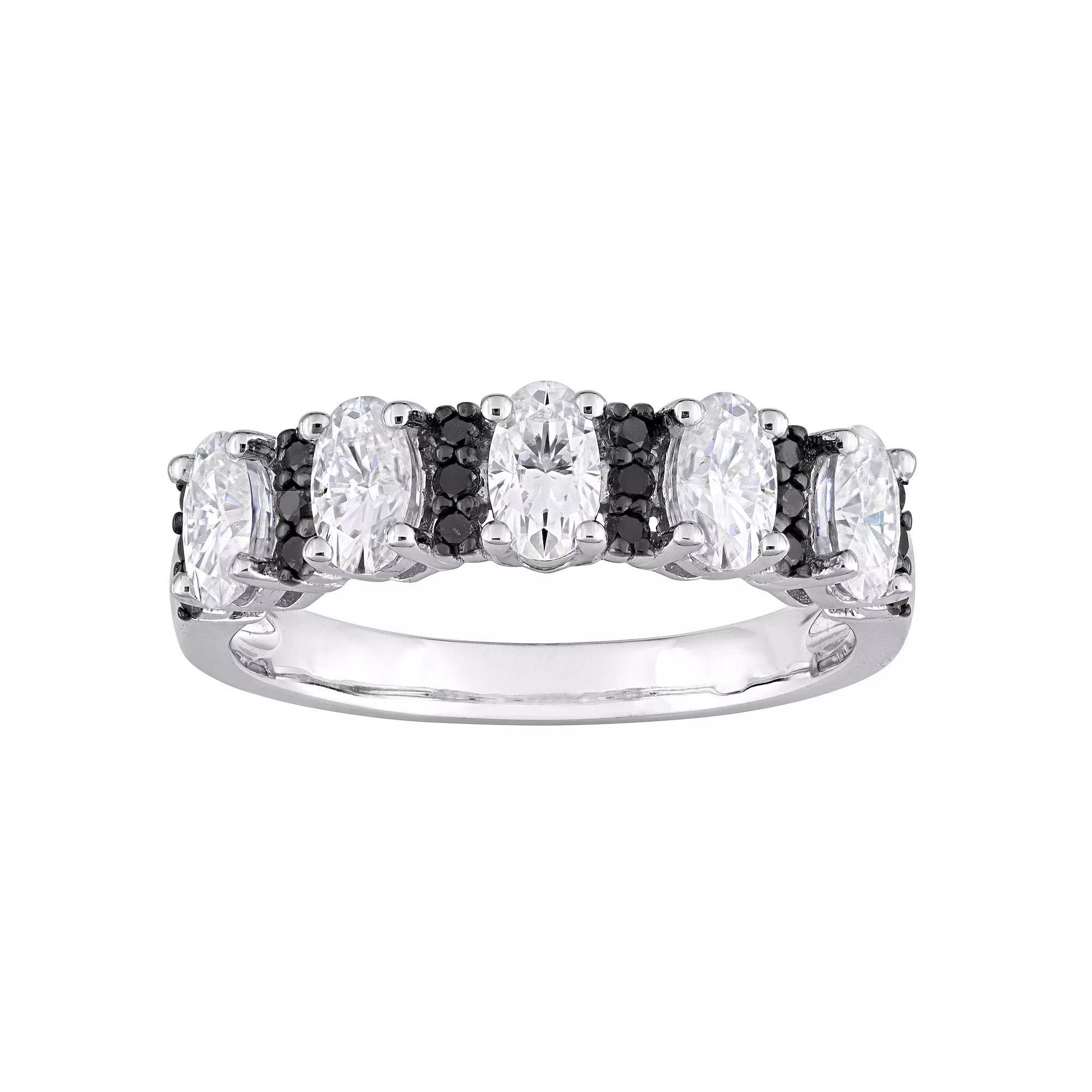 Stella Grace 10k White Gold & 1/6 Carat T.W Black Diamond & Lab-Created Moissanite Semi-Eternity Ring, Women's, Size: 7.50 Product Image