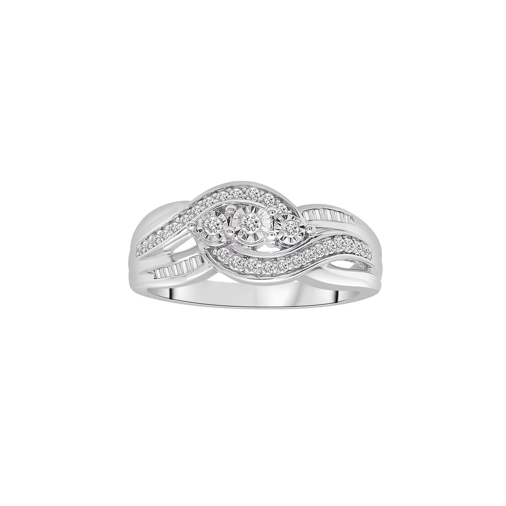 Sterling Silver 1/4 Carat T.W. Diamond 3-Stone Ring, Women's, Size: 6 Product Image