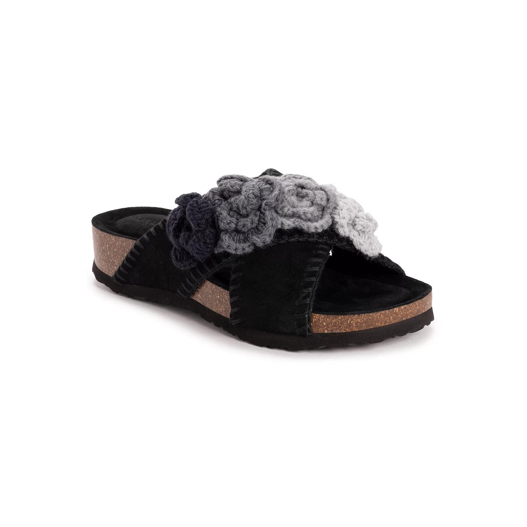 MUK LUKS Penelope Womens Suede Floral Slide Sandals Product Image