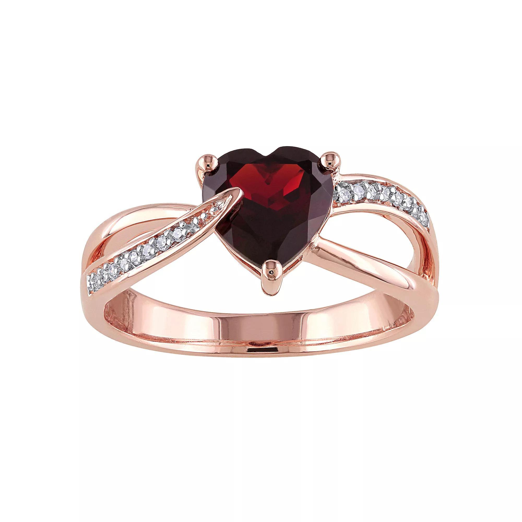 Stella Grace 10k Rose Gold Garnet & Diamond Accent Heart Shaped Ring, Women's, Size: 11 Product Image
