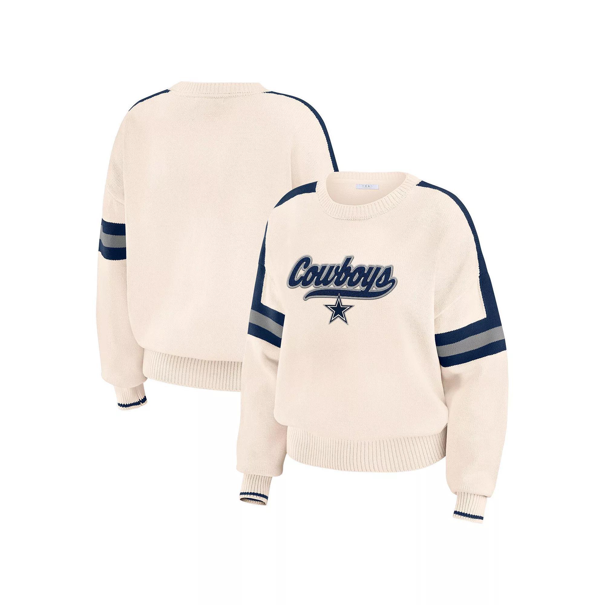 Women's WEAR by Erin Andrews  Cream Dallas Cowboys Stripe Pullover Sweater, Size: Large, Beige Product Image