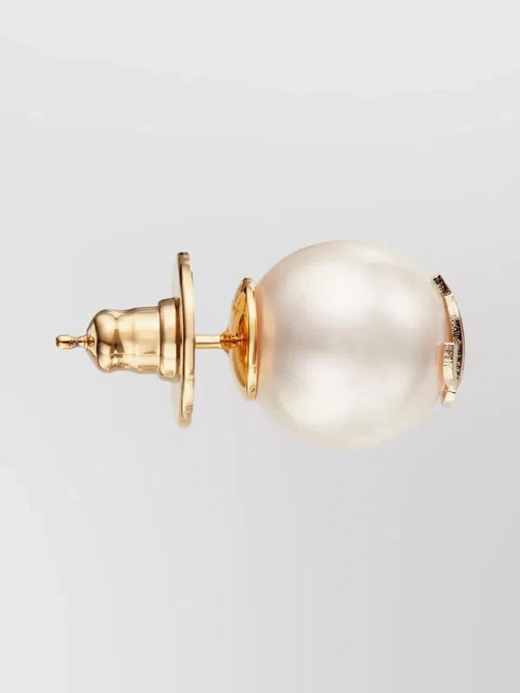 JIMMY CHOO Gold-finish Metal Jc Pearl Stud Earrings Accessories In White Product Image