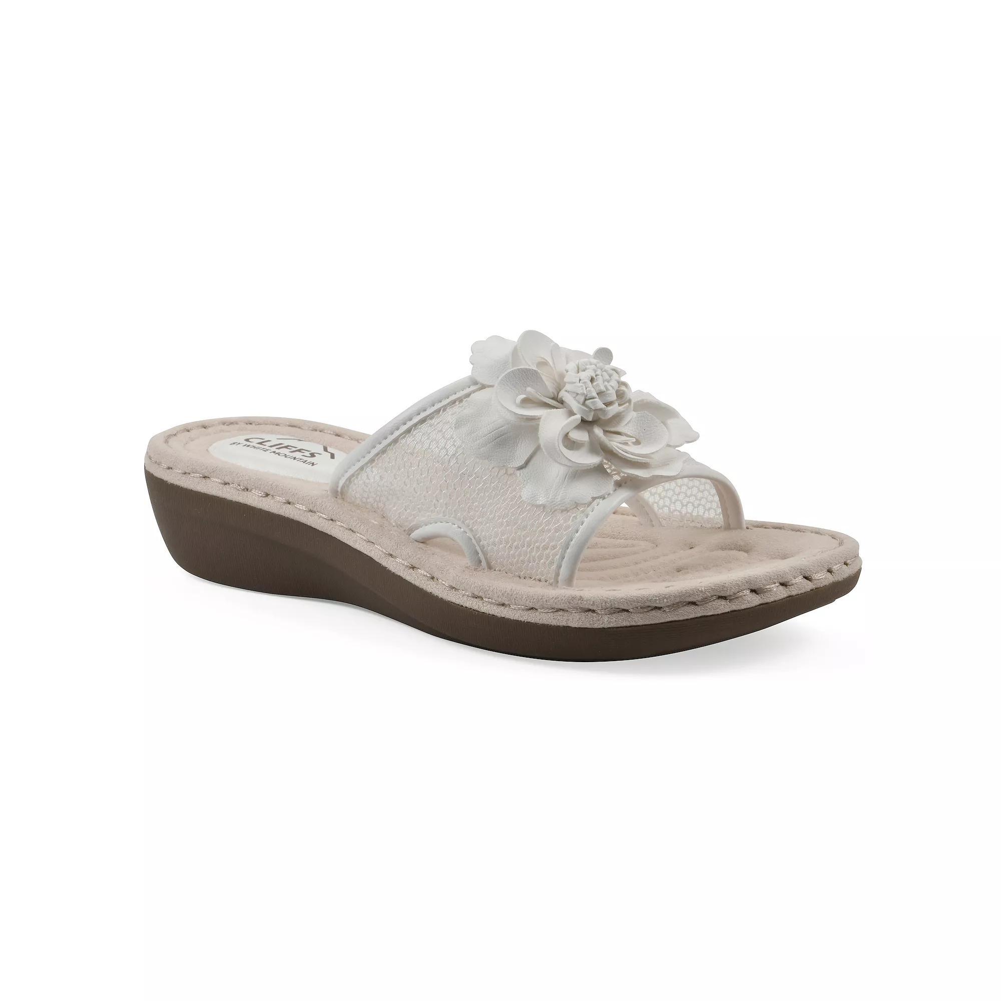 Cliffs by White Mountain Chill Women's Floral Wedge Sandals, Size: 11 Medium, White Fabric Product Image