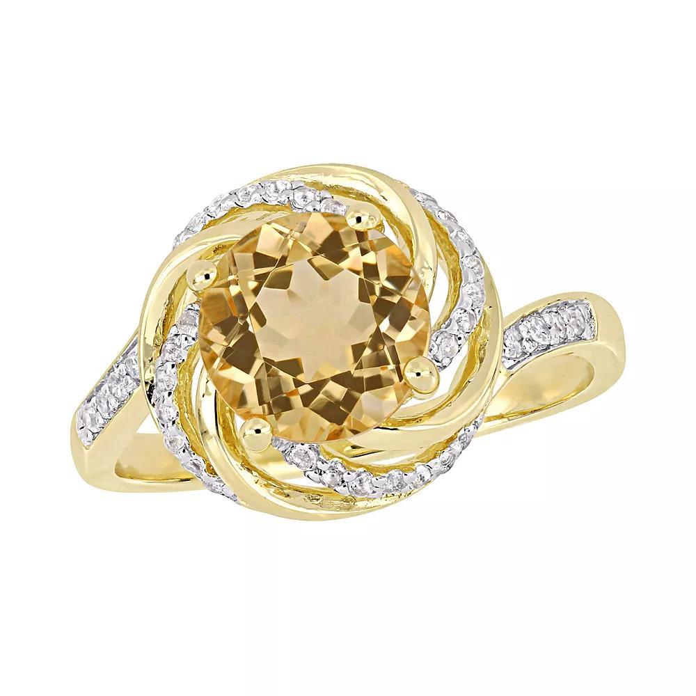 Stella Grace 18k Gold Over Silver Citrine & Diamond Accent Halo Ring, Women's, Size: 9, Gold Tone Product Image