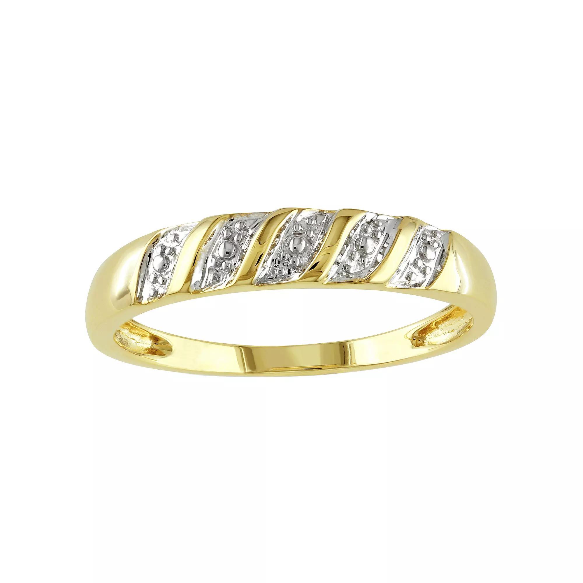 Stella Grace Mens 10k Gold Diamond Illusions Textured Striped Wedding Ring Product Image