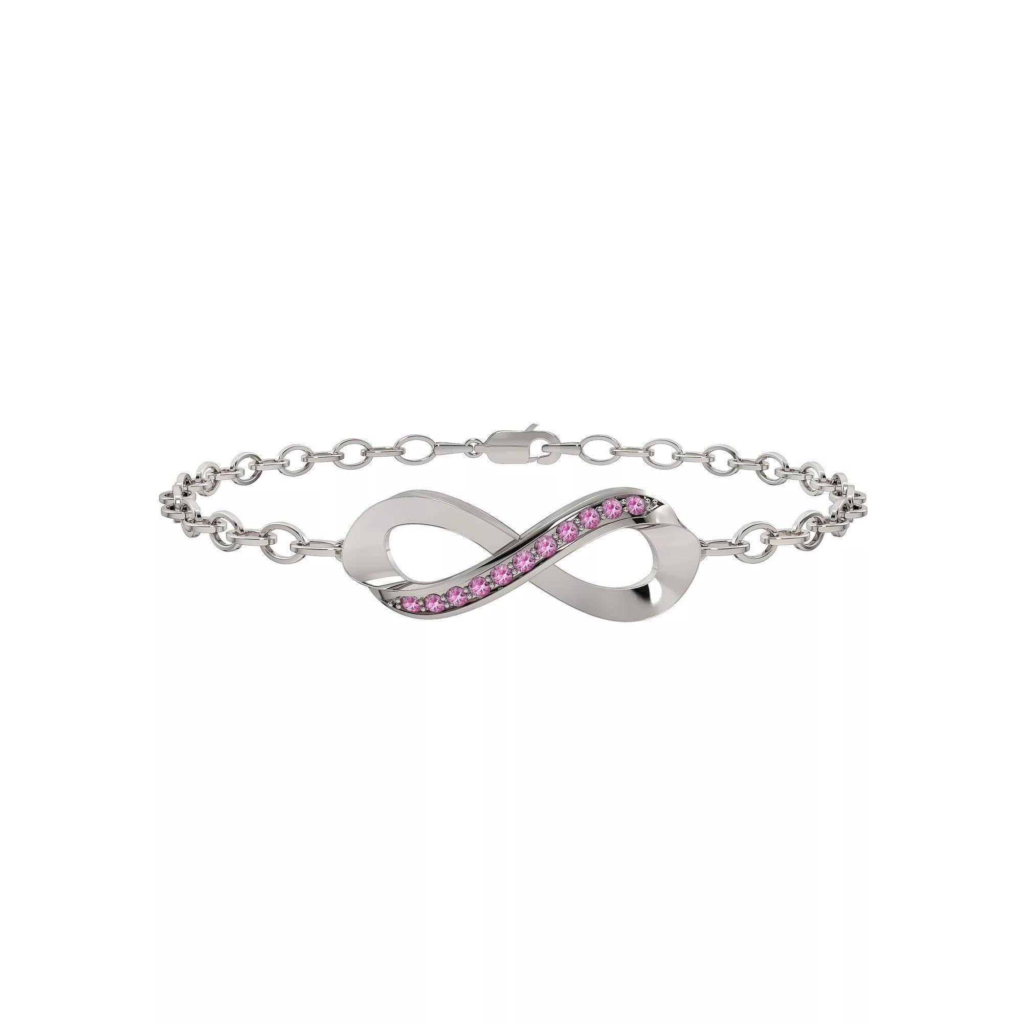 Sterling Silver Lab-Created Pink Sapphire Infinity Bracelet, Women's, Size: 7" Product Image