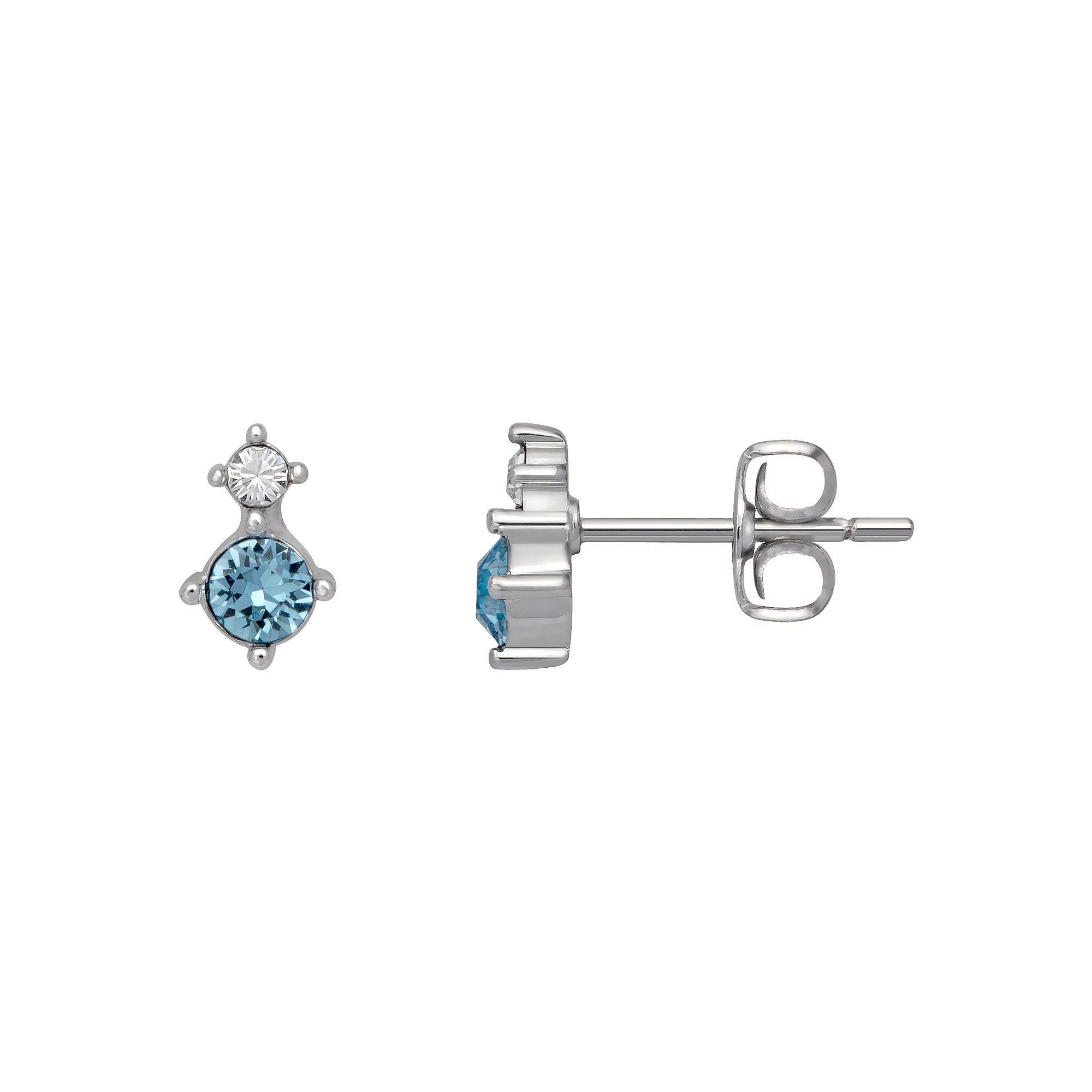 Brilliance Fine Silver-Plated Birthstone Crystal Stud Earrings, Women's, Silver Tone March Product Image