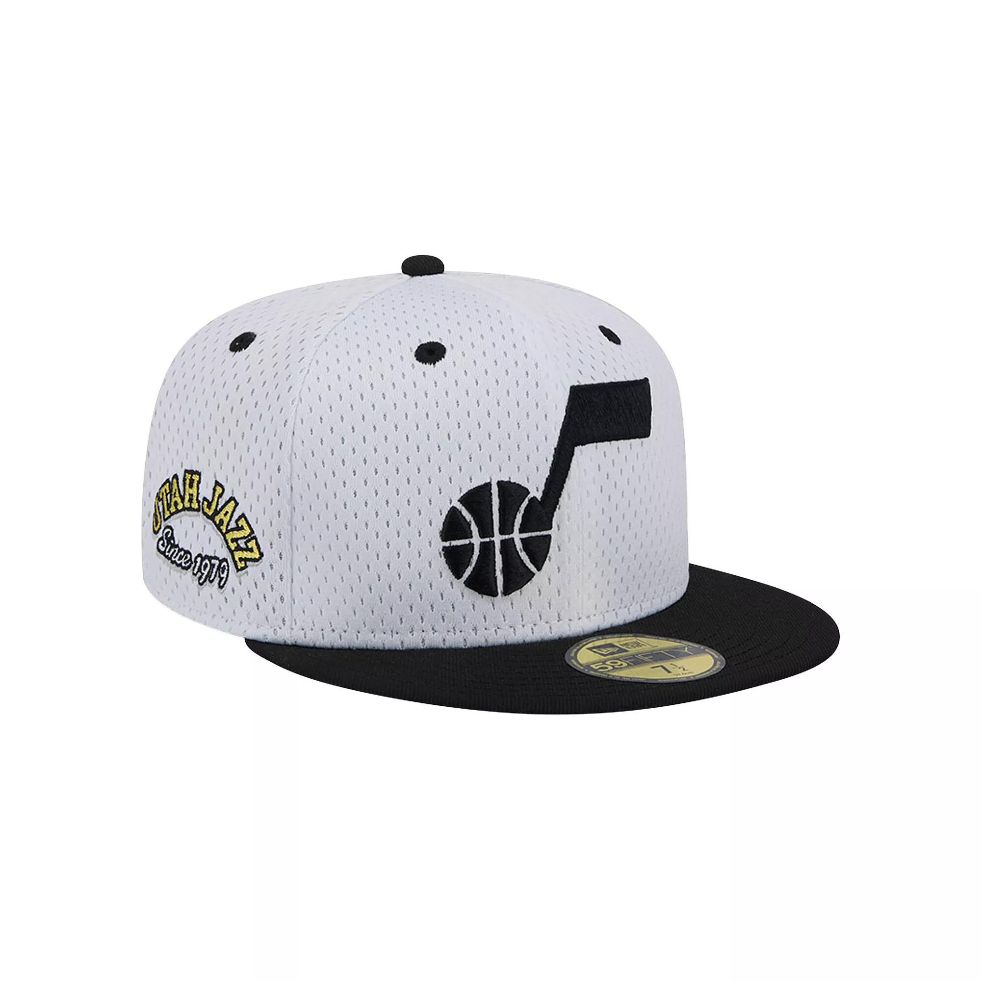 Men's New Era White/Black Utah Jazz Throwback 2Tone 59FIFTY Fitted Hat, Size: 7 1/2, Jaz White Product Image