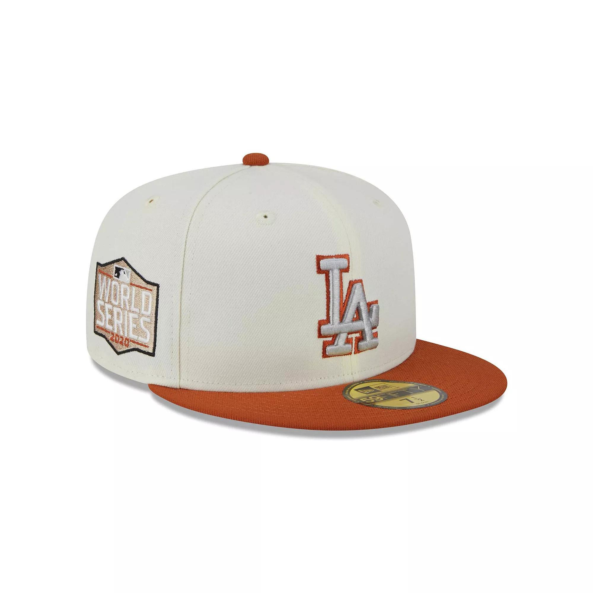 Men's New Era Cream/Orange Los Angeles Dodgers 59FIFTY Fitted Hat, Size: 8, Beige Product Image