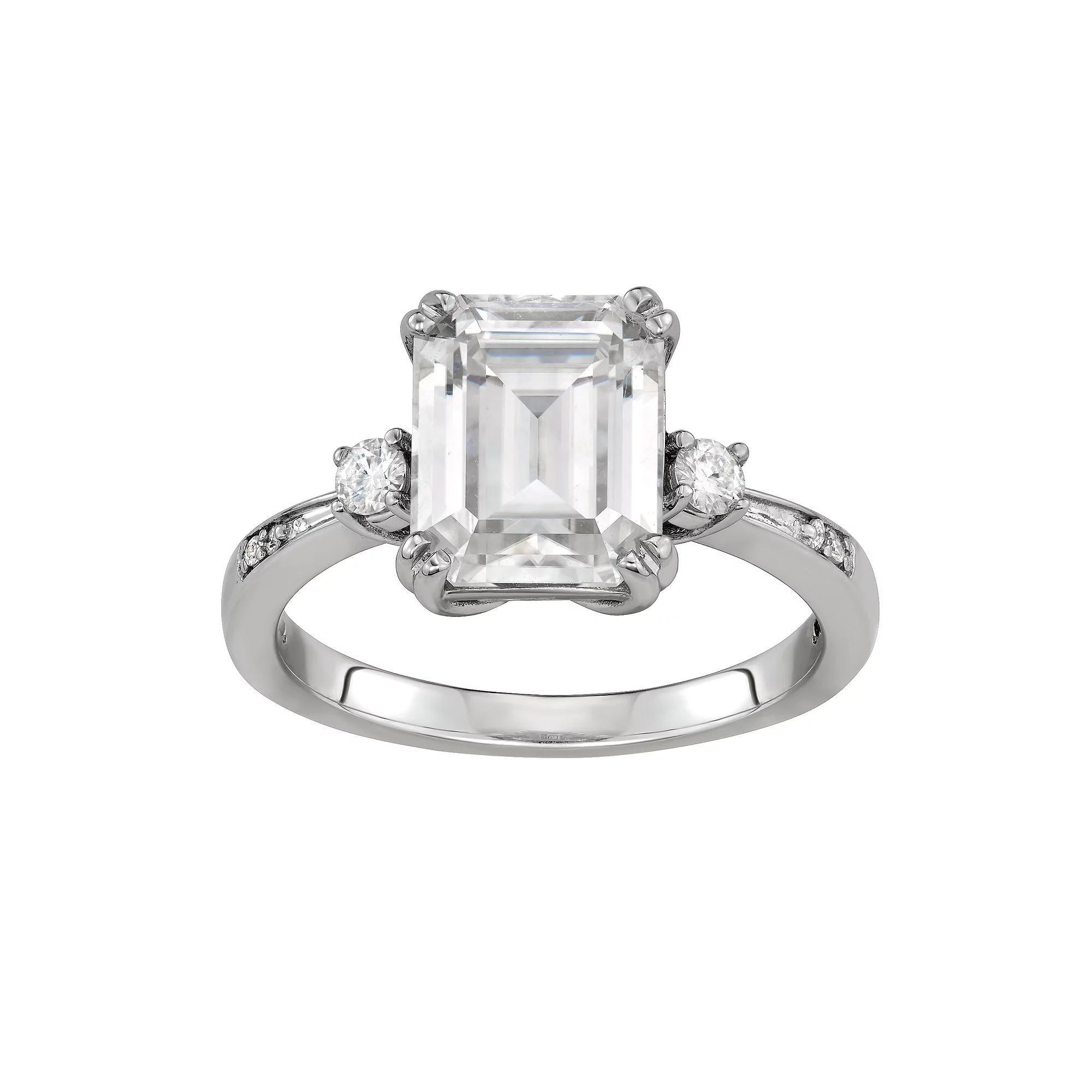 Charles & Colvard 14K White Gold 3-5/8 Carat T.W. Lab-Created Moissanite Emerald Solitaire Ring, Womens 14k Whgold Product Image