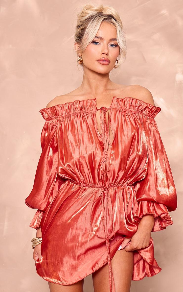 Burnt Orange Iridescent Bardot Floaty Romper Product Image