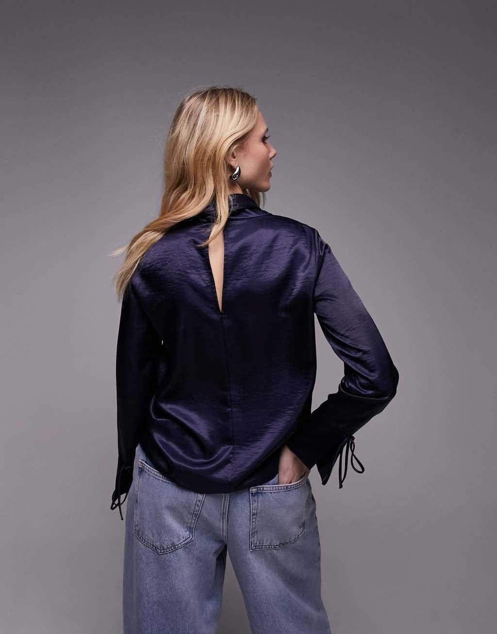 Topshop satin crinkle high neck top Product Image