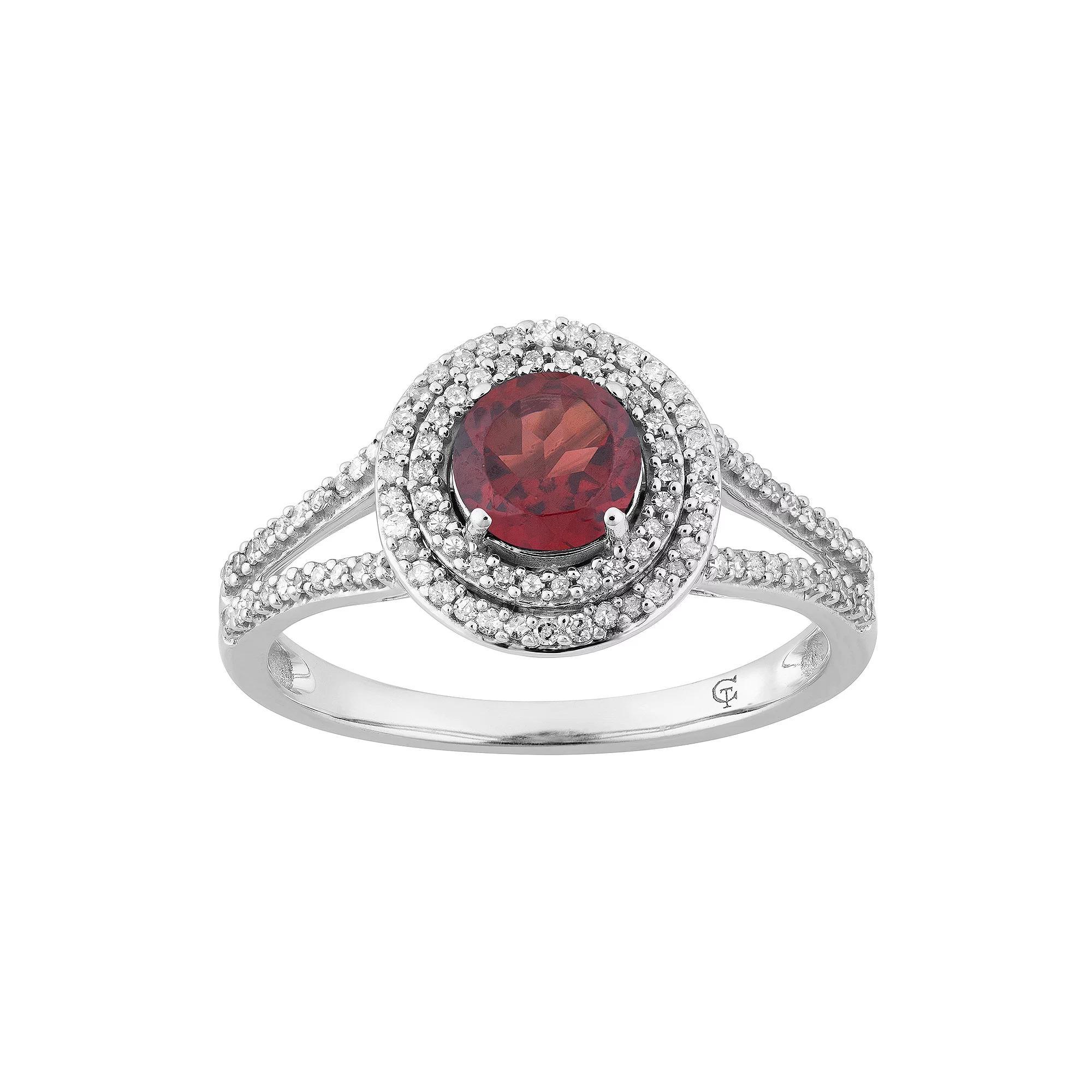 10k White Gold Garnet & 1/3 Carat T.W. Diamond Double Halo Ring, Women's, Size: 6, 10k Whgold Product Image