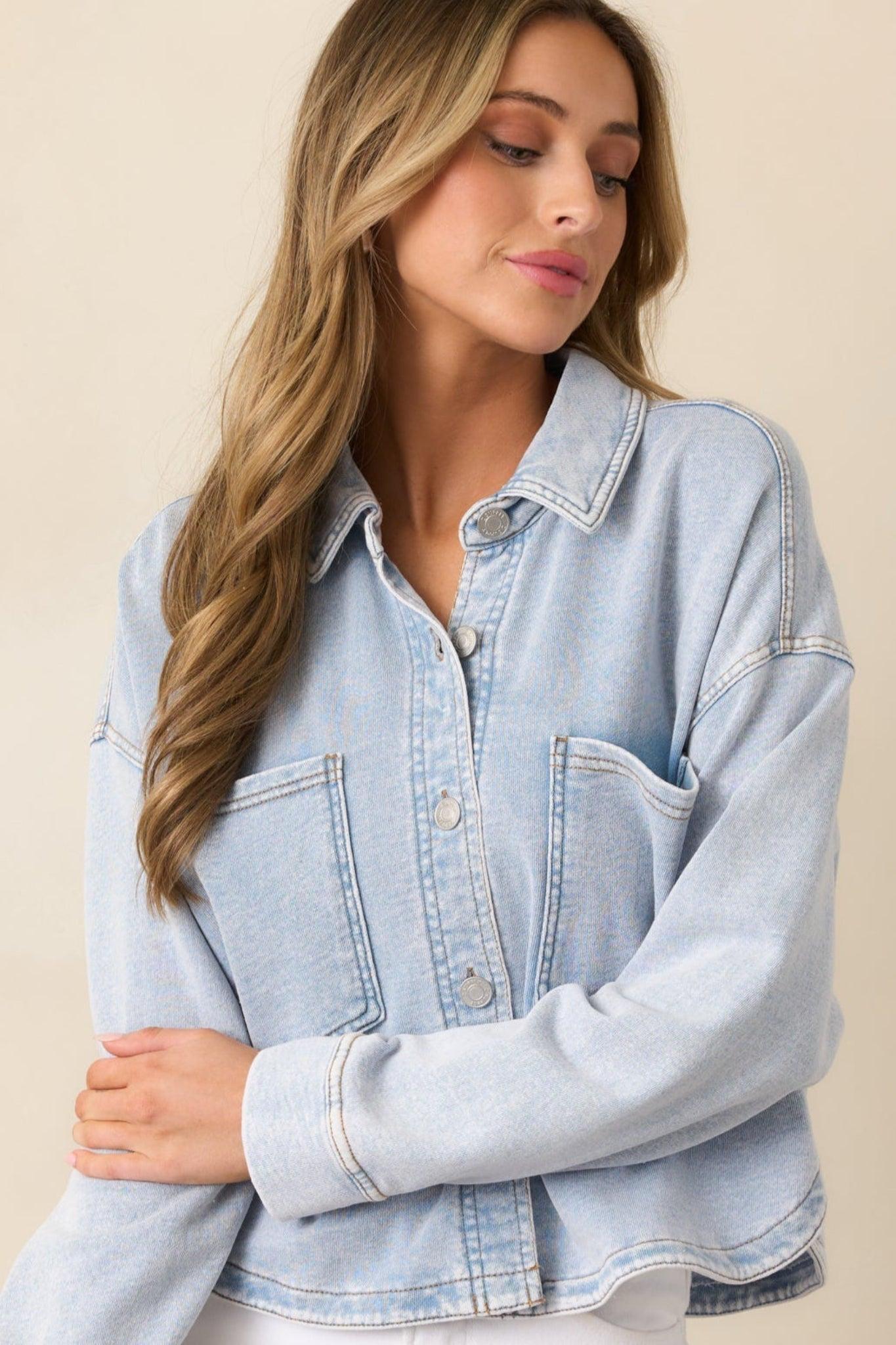Z Supply All Day Cropped Washed Indigo Knit Jacket Product Image