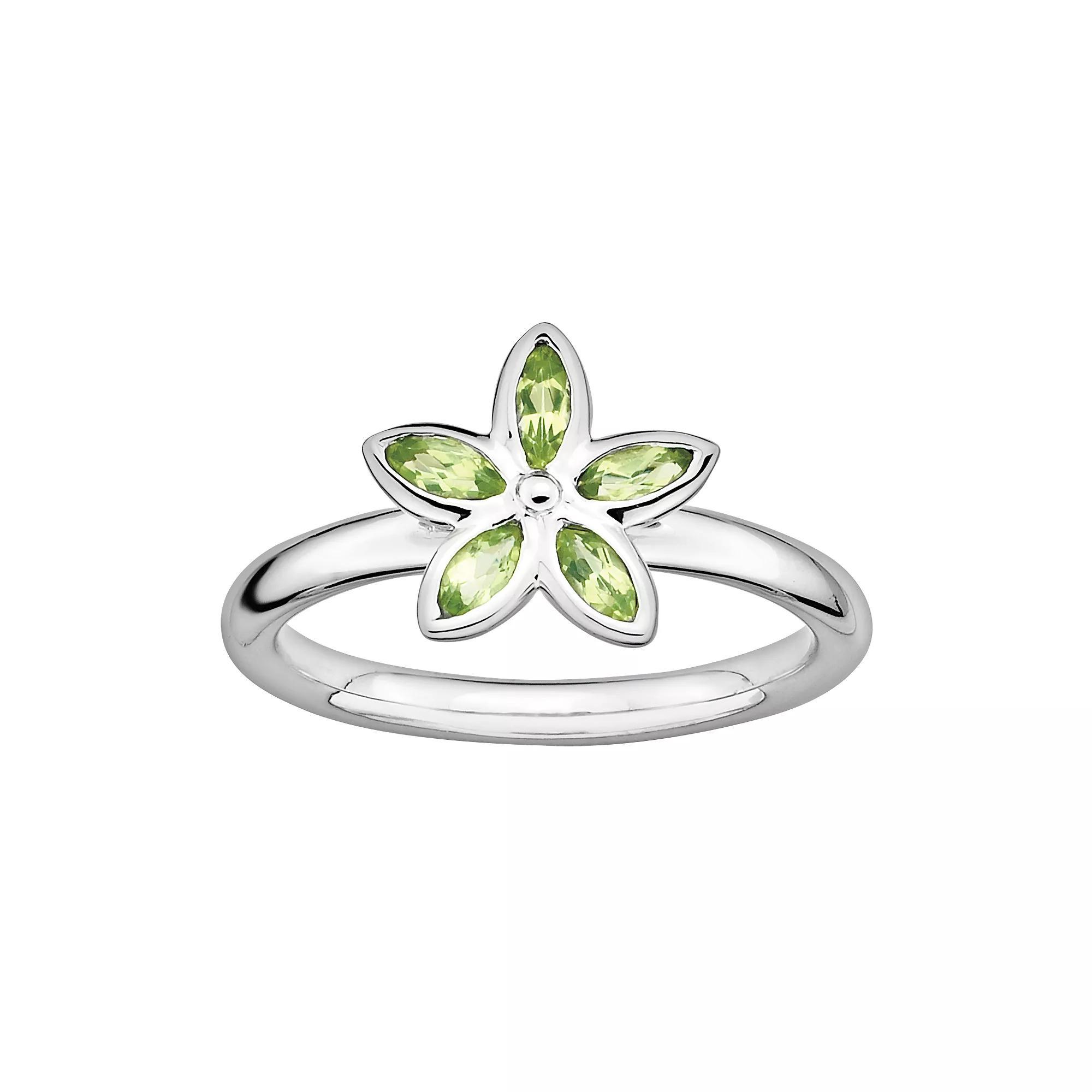 Stacks & Stones Sterling Silver Peridot Flower Stack Ring, Women's, Size: 5 Product Image