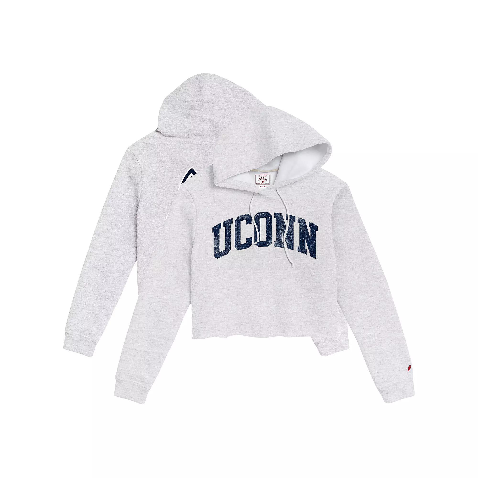 Womens League Collegiate Wear Ash UConn Huskies 2-Hit 1636 Cropped Pullover Hoodie Product Image