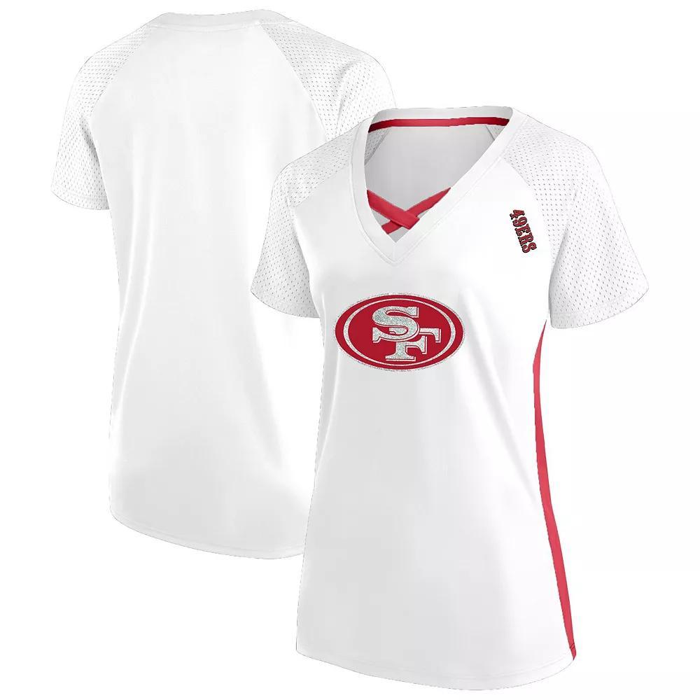 Women's Fanatics  White San Francisco 49ers Plus Size Glitter Lace-Up V- Neck T-Shirt, Size: 3XL Product Image