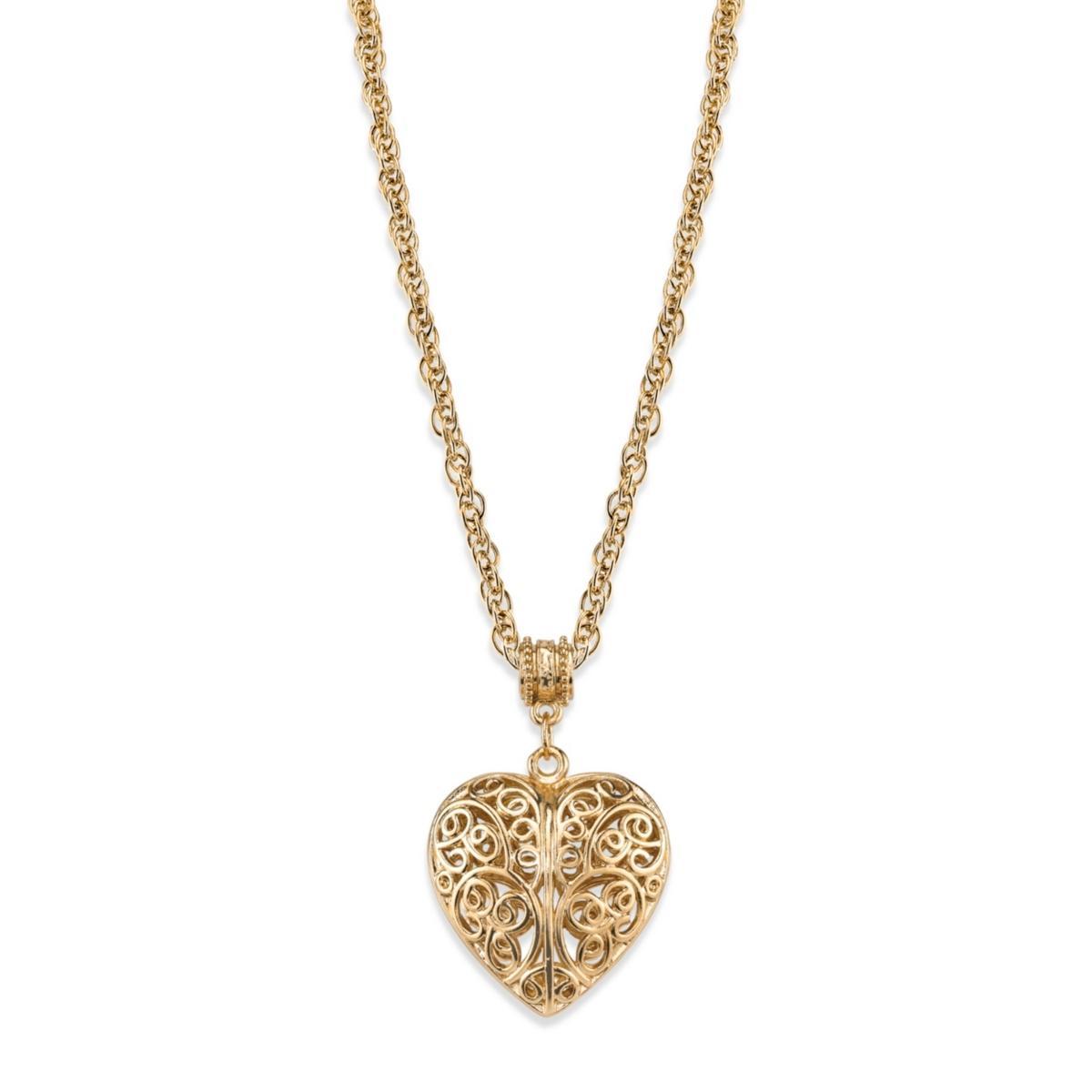 1928 Filigree Heart Pendant Necklace, Womens Gold Tone Product Image