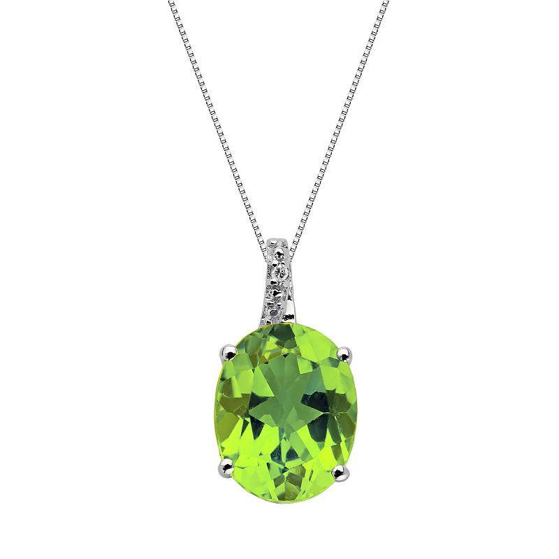 Gemminded Sterling Silver Peridot and Diamond Accent Oval Pendant, Women's, Size: 18", Green Product Image