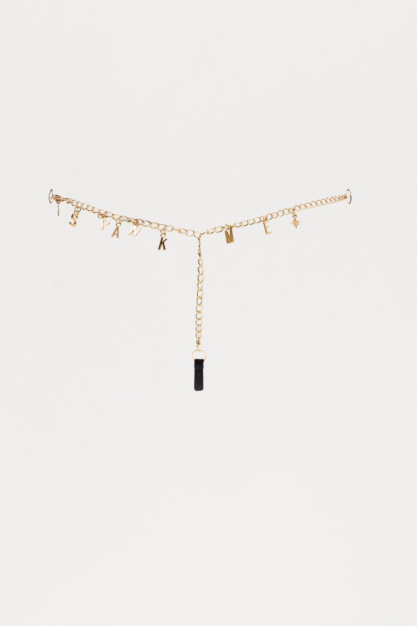 Spank Me Charm Back Thong Panty - Black/Gold Product Image