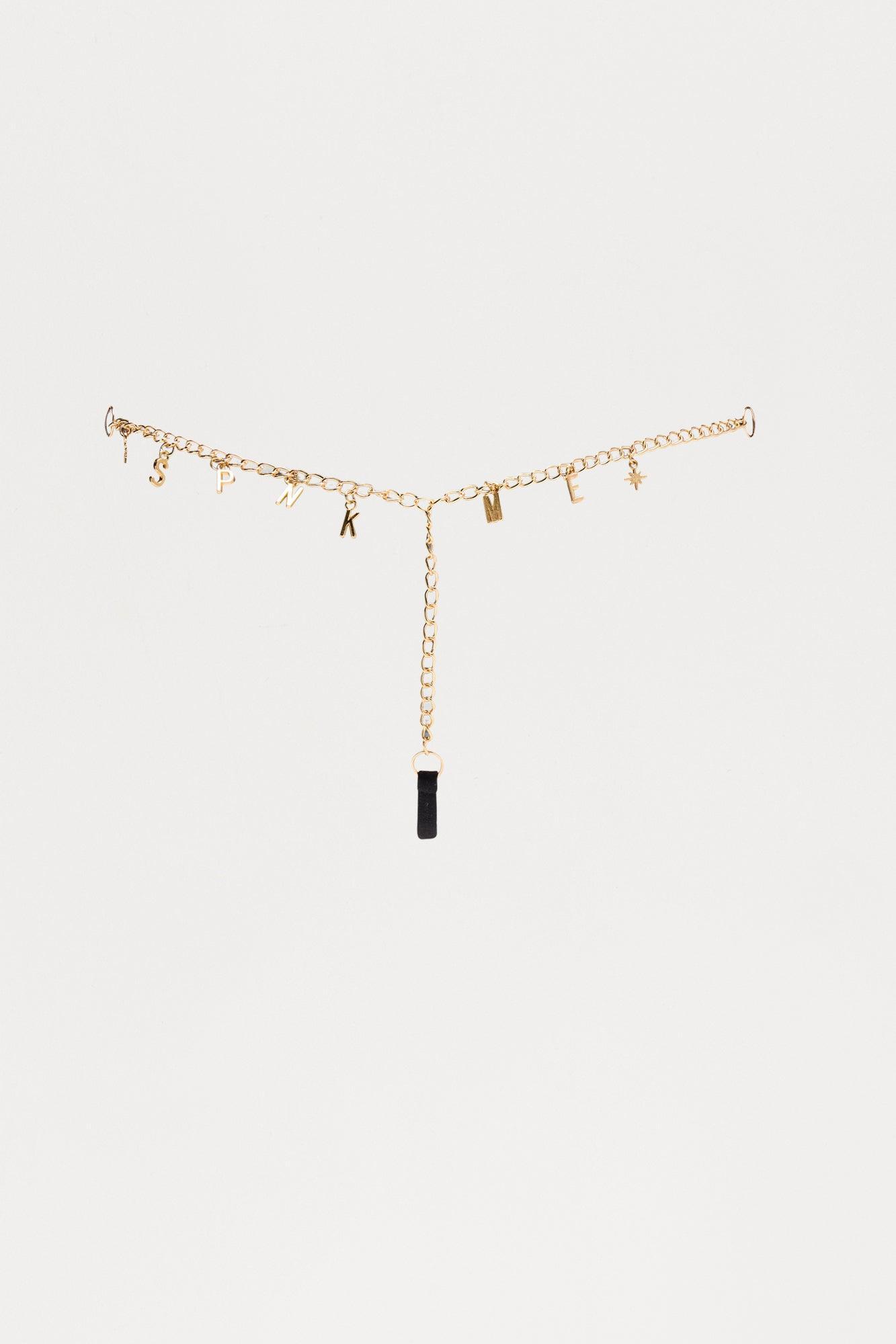 Spank Me Charm Back Thong Panty - Black/Gold Product Image
