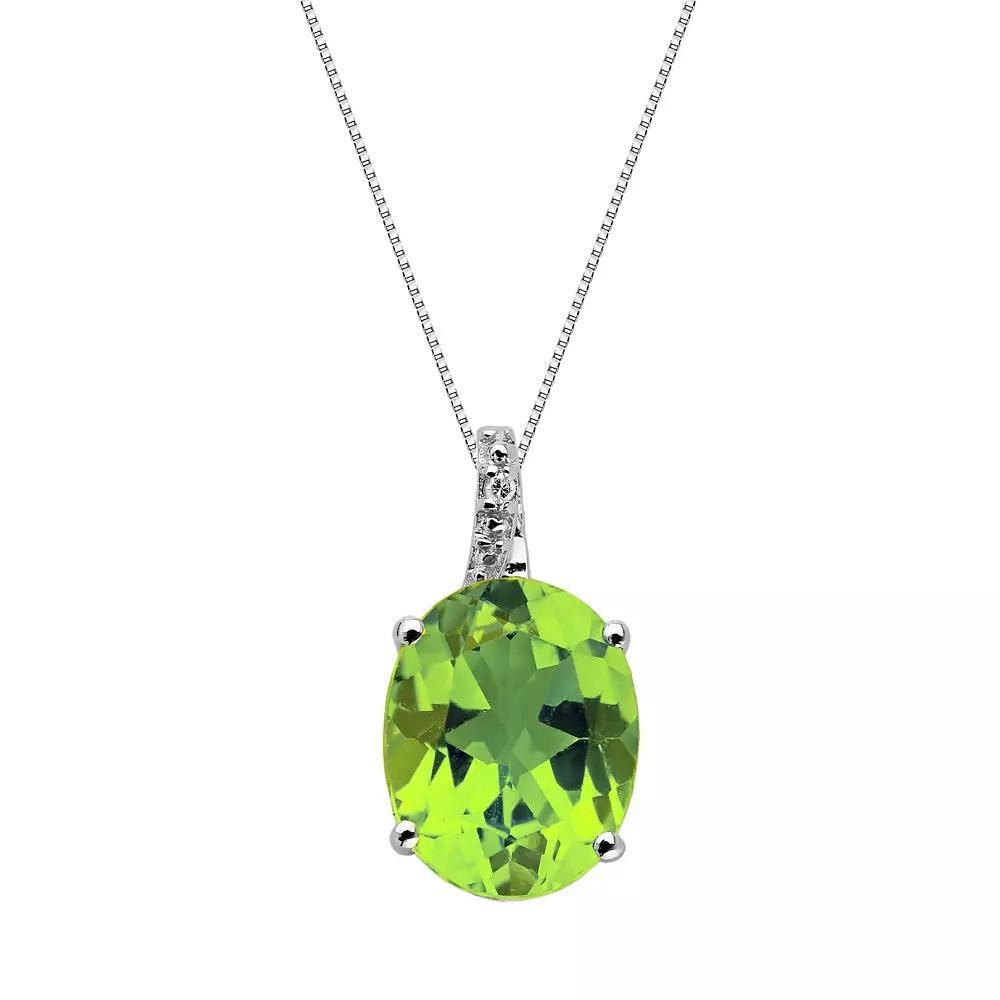 Gemminded Sterling Silver Peridot and Diamond Accent Oval Pendant, Women's, Size: 18", Green Product Image