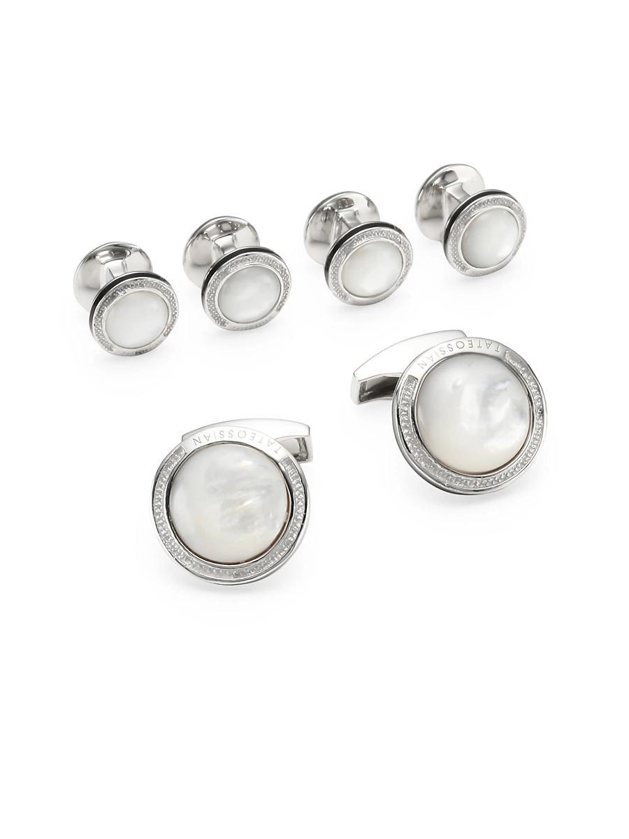 Mother-of-Pearl Sterling Silver Cuff Links Stud Set Product Image