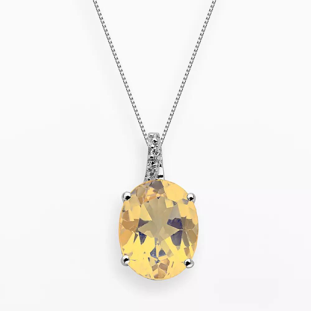 Gemminded Sterling Silver Citrine and Diamond Accent Oval Pendant, Women's, Size: 18", Orange Product Image