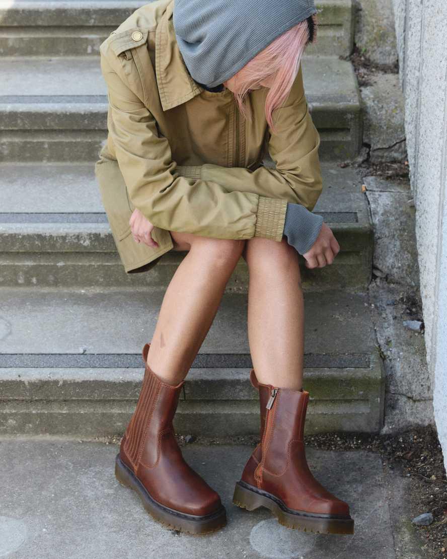 DR. MARTENS' Amaaya Lo Leather Boots In Marrone Product Image