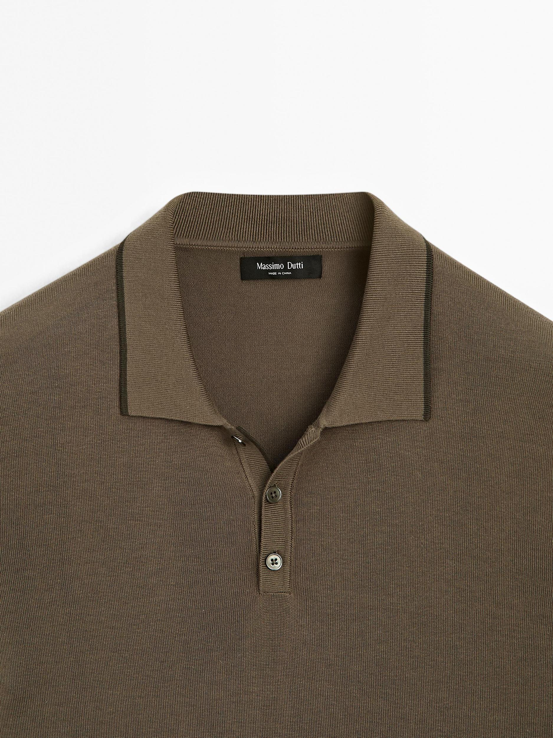 Knit polo shirt with coloured collar detail Product Image