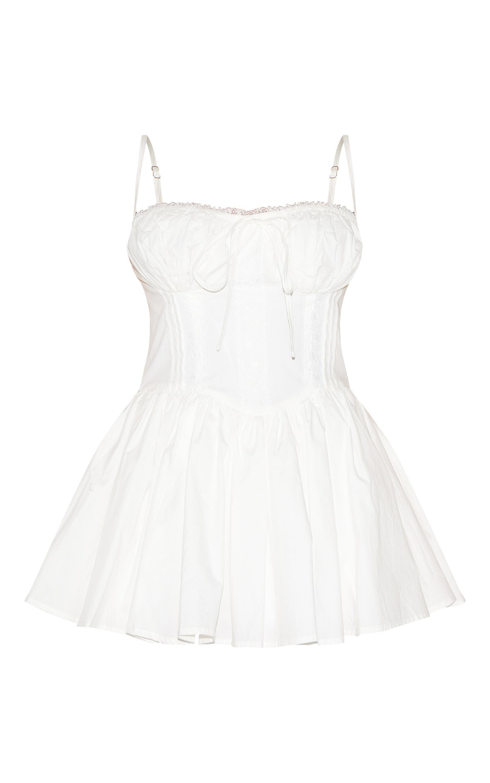 Petite White Lace Corset Detail Shift Mini Dress Product Image