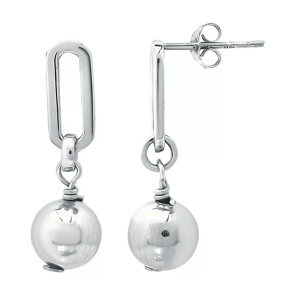 Aleure Precioso Sterling Silver Paper Clip & Textured Bead Drop Earrings, Women's, Size: 8MM Product Image