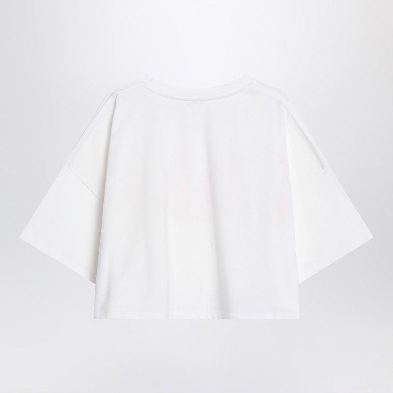 CHLOÉ White Cropped Crewneck T-shirt With Maxi Logo Print On The Front In Cotton Woman In Multicolor Product Image