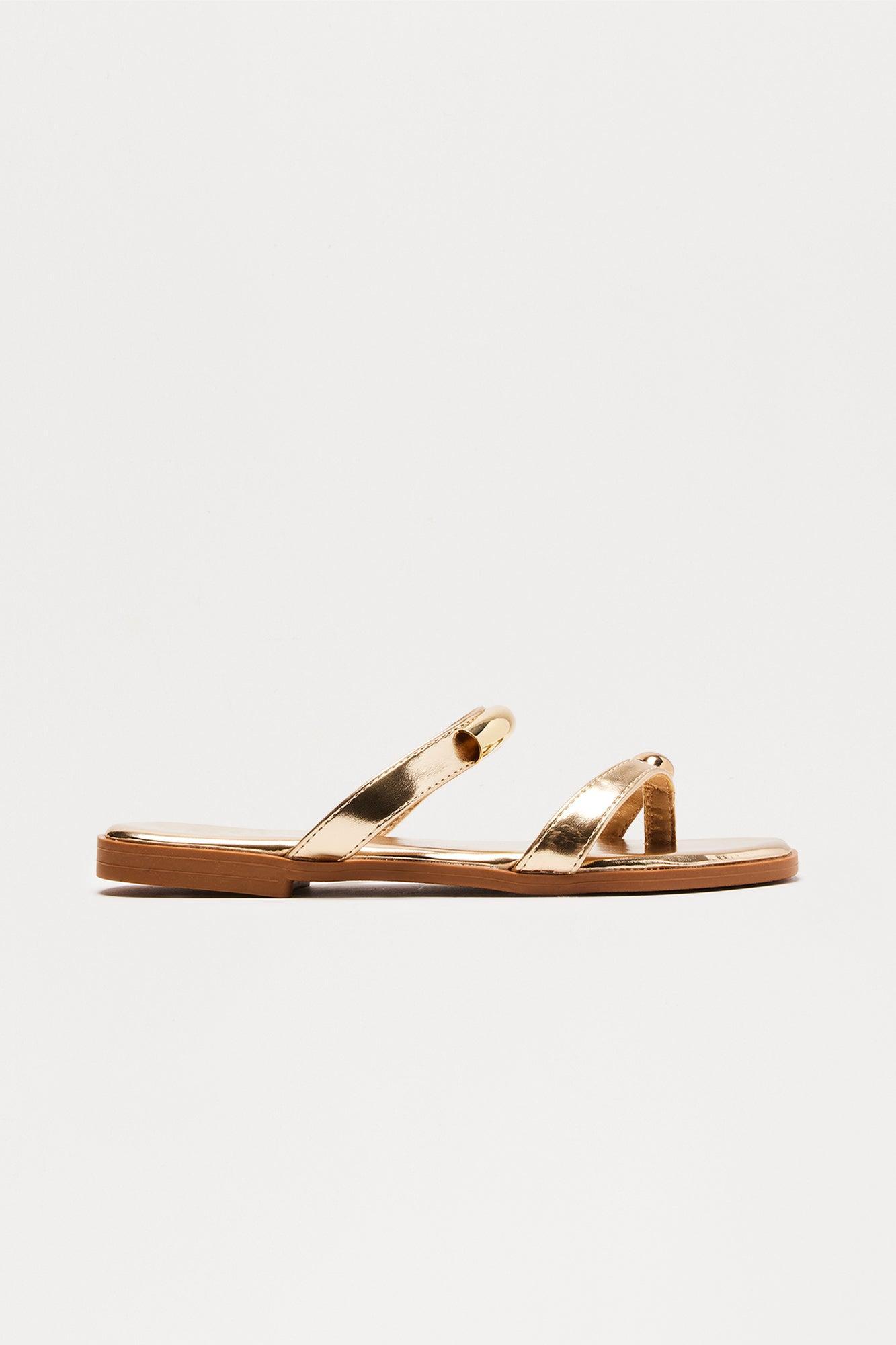 Shore Toe Ring Flip Flops - Gold Product Image
