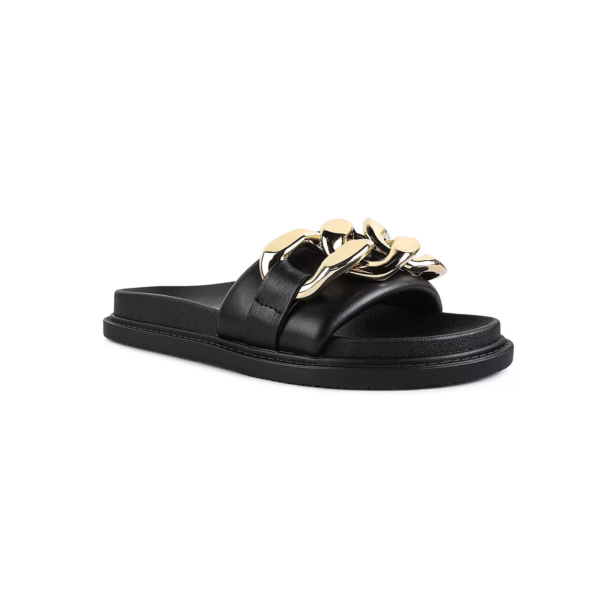 London Rag Women's Onyx Metal Chain Slide Sandals, Size: 5, Black Product Image