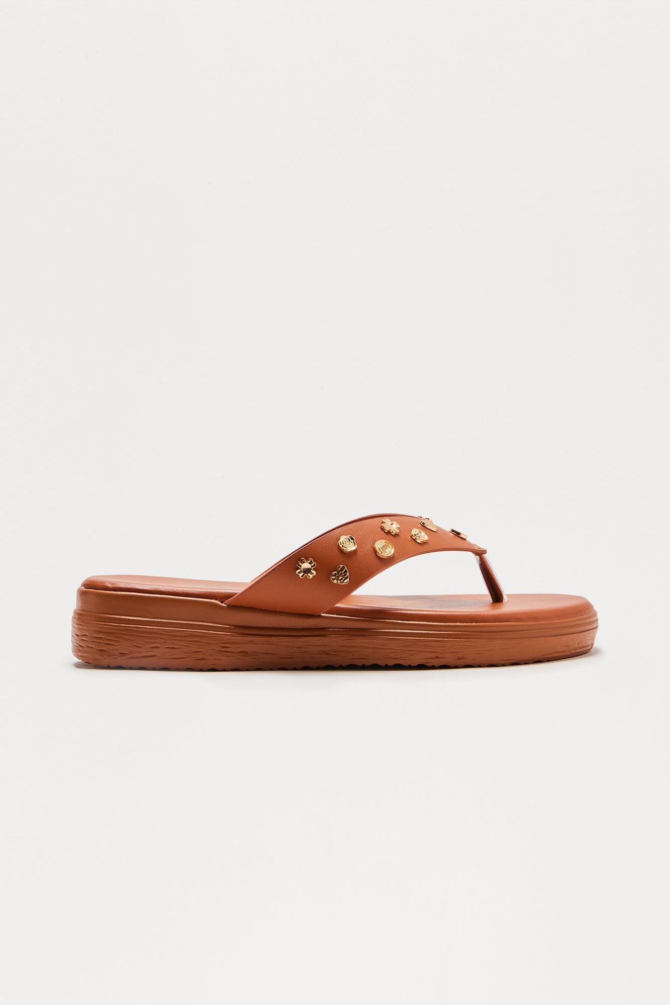 Amina Studded Flip Flop - Tan Product Image