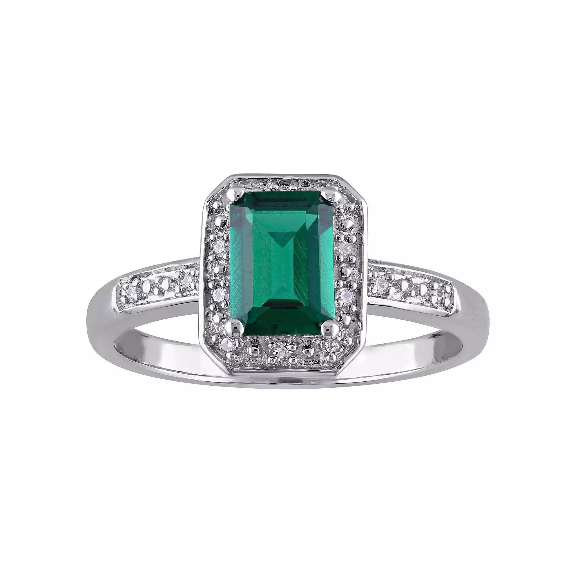Stella Grace Sterling Silver Lab-Created Emerald & Diamond Accent Fashion Ring, Women's, Size: 7.50 Product Image