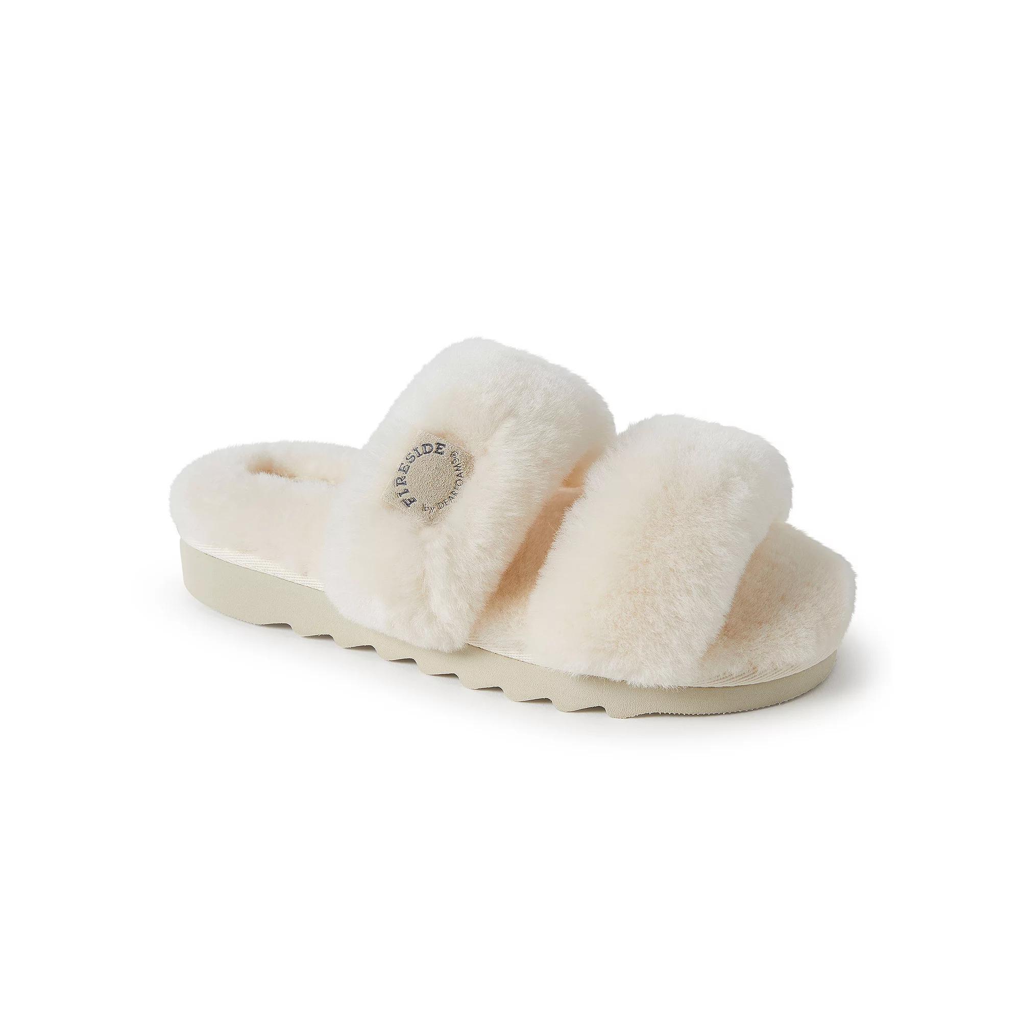 Fireside by Dearfoams Benalla Shearling Double Band Women's Slide Slippers, Size: 6, Beige Khaki Product Image