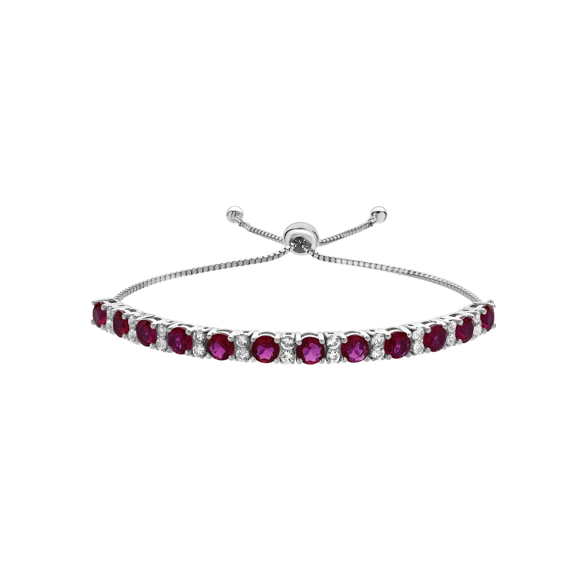 Gemstone Brilliance Sterling Silver Gemstone & Lab-Created White Sapphire Adjustable Bracelet, Women's, Size: 5-9" ADJ, Created Red Product Image