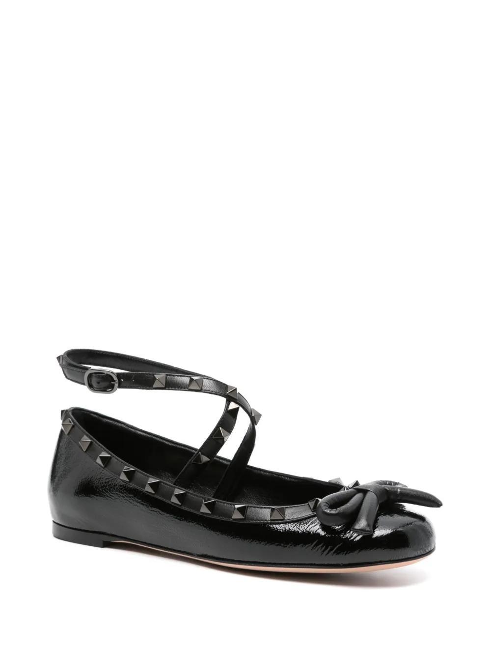 Rockstud leather ballet flats Product Image