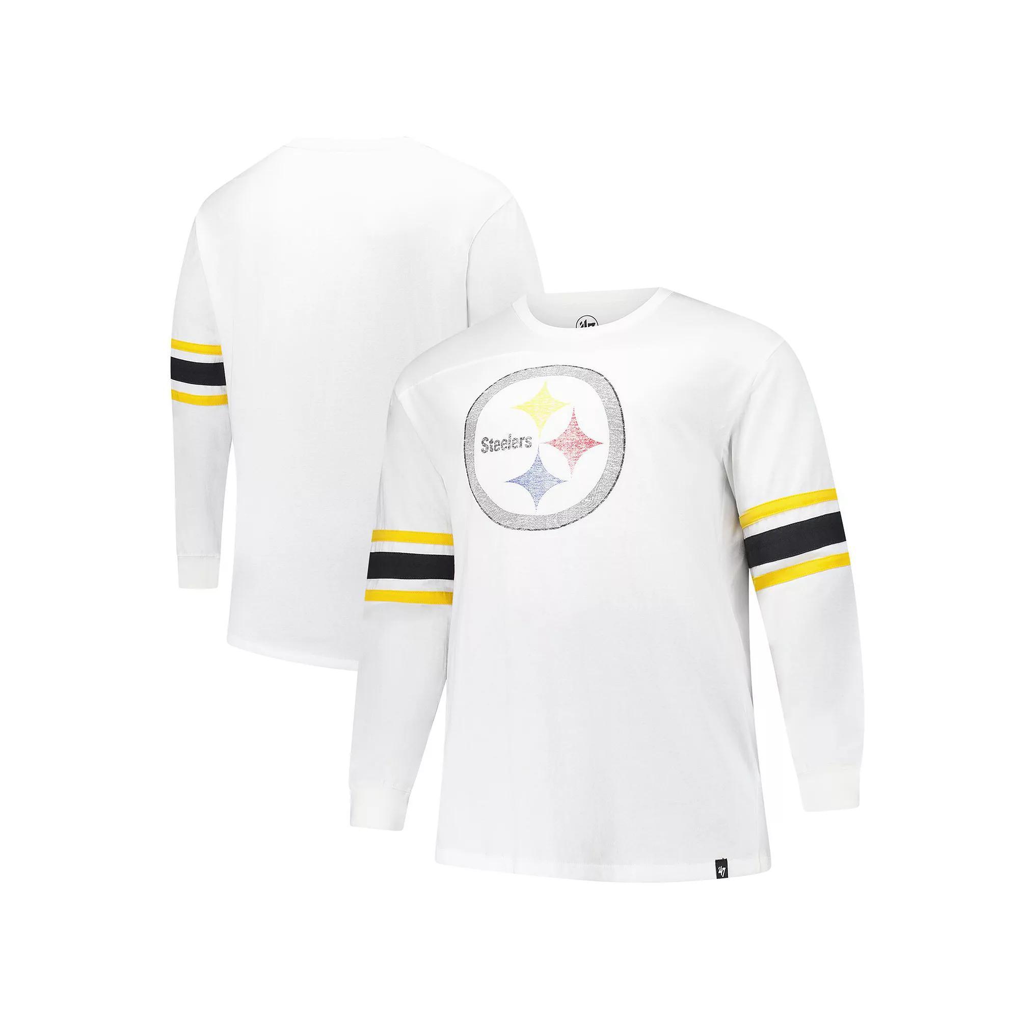 Men's '47 White Pittsburgh Steelers Big & Tall Premier Brex Long Sleeve T-Shirt, Size: 5XB Product Image