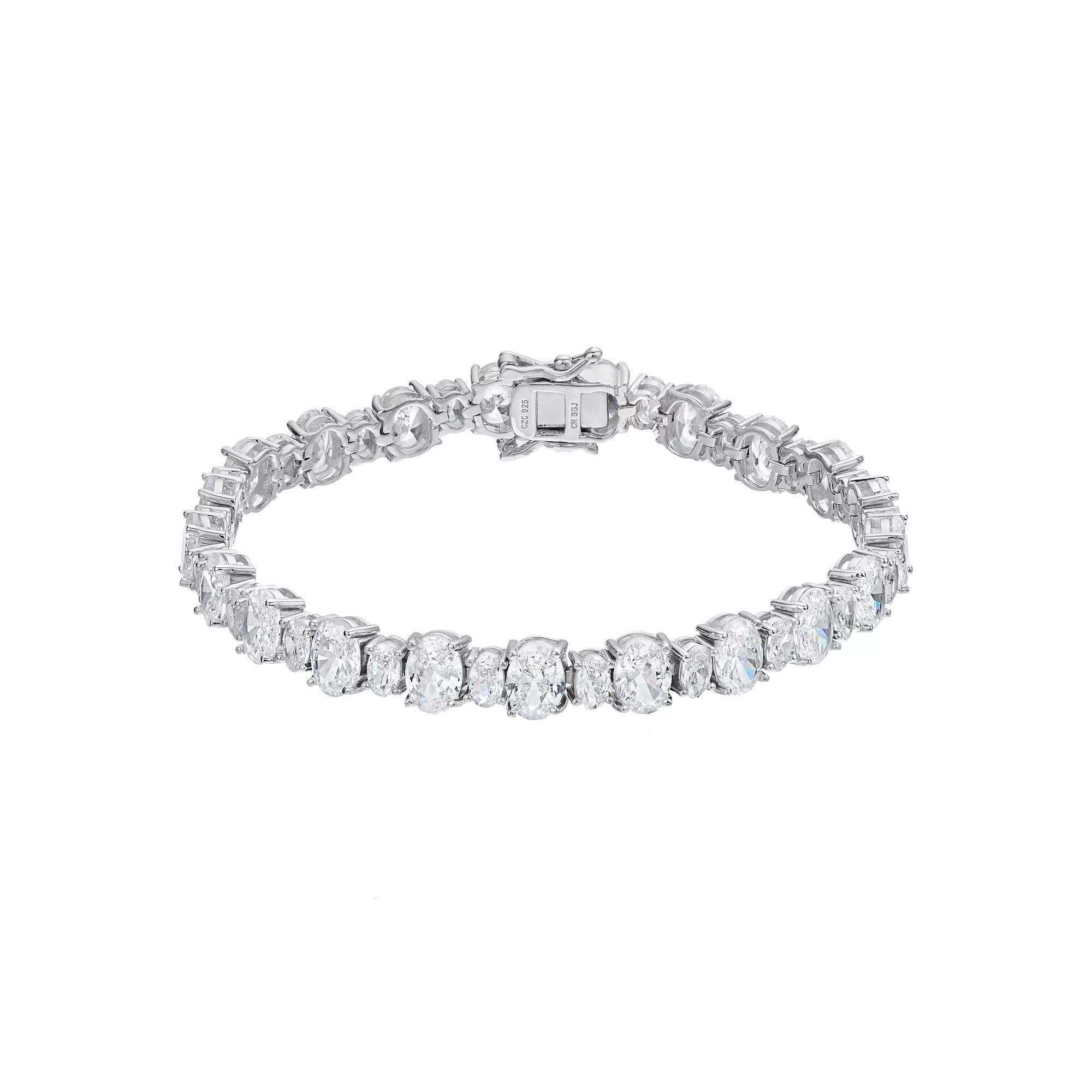 Sterling Silver Oval Cubic Zirconia Tennis Bracelet, Womens White Product Image